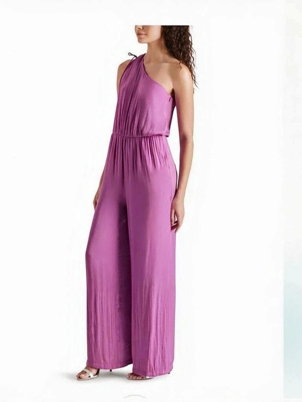 Steve Madden One Shoulder Wide Leg Jumpsuit Orchid Pink Satin Small